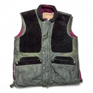 Lewis Creek Made in Scotland Waxed Olive Green Cotton Suede Vintage Vest Large